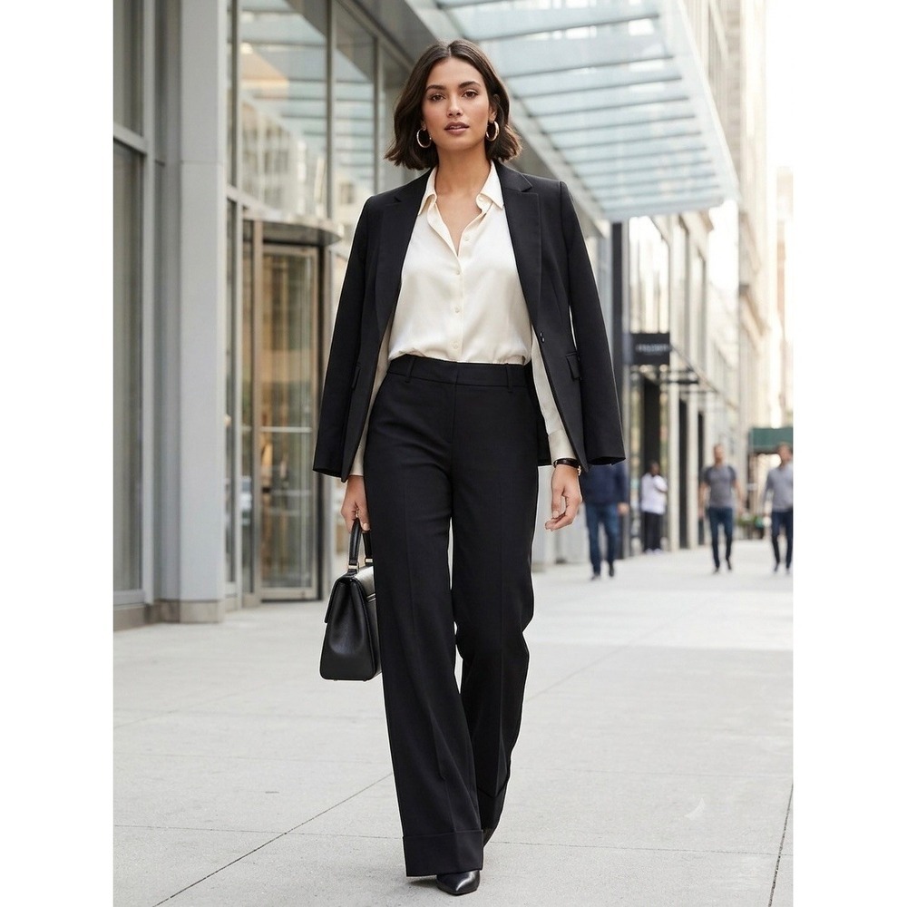 Ann Taylor LOFT Marisa Black Wide Leg Cuffed Dress Pants Trousers Size 6